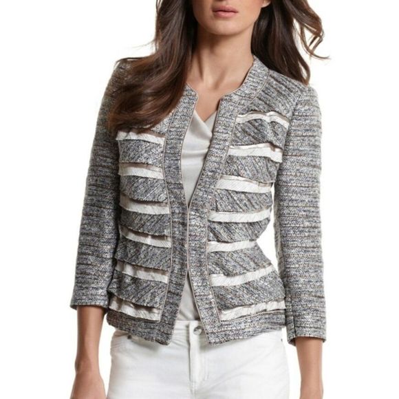 WHITE HOUSE BLACK MARKET tiered front tweed jacket - Picture 1 of 16